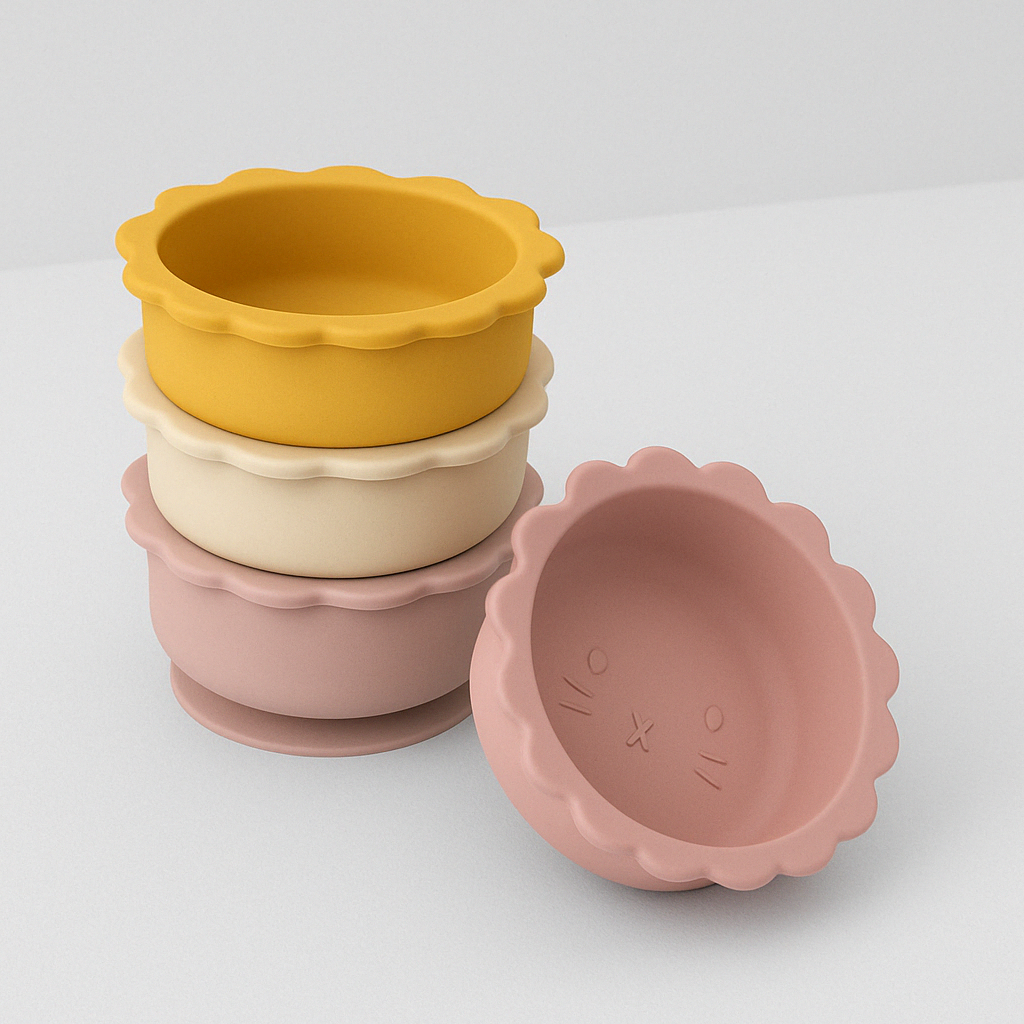 Présentation Quatre En forme de lion Couleur différente, donc rose, beige, jaune et rose foncé sur un fond blanc 